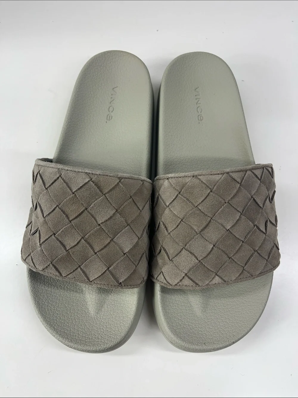 Vince Mens Watley 2 Slip On Slide Sandals Woven Suede Dark Smoke Size 10.5
